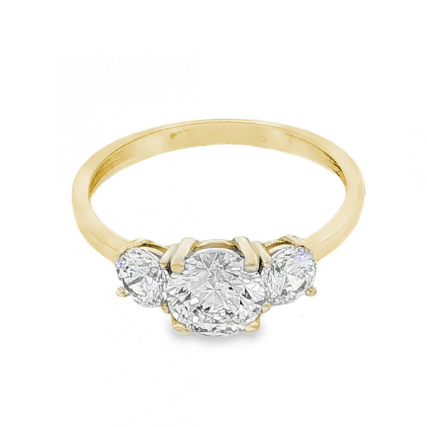 9ct Yellow Gold Cubic Zirconia Trilogy Ring - Size N - 1.7g
