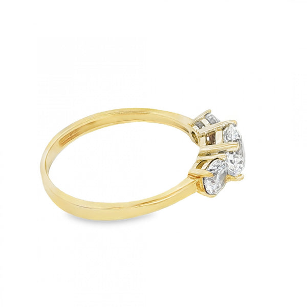 9ct Yellow Gold Cubic Zirconia Trilogy Ring - Size N - 1.7g