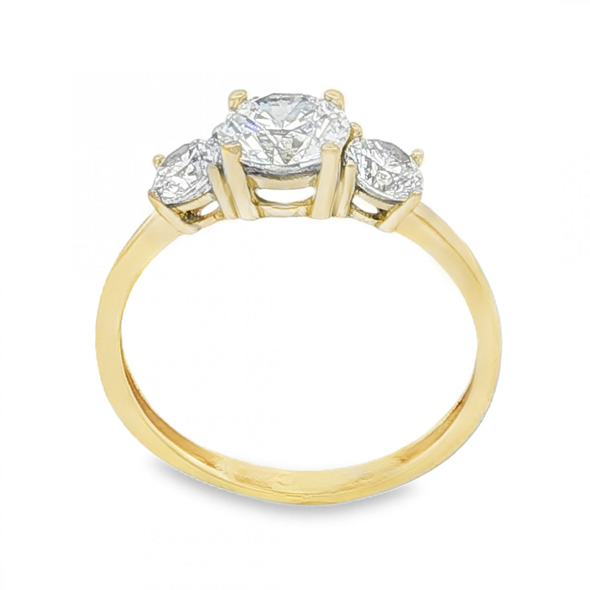 9ct Yellow Gold Cubic Zirconia Trilogy Ring - Size N - 1.7g