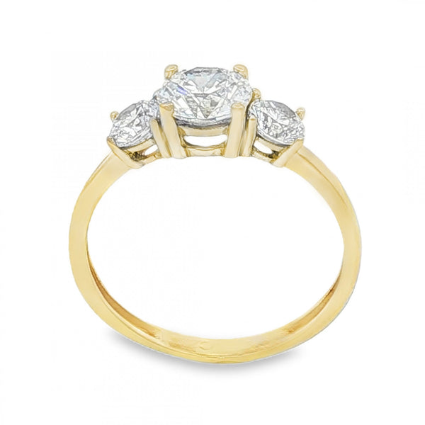 9ct Yellow Gold Cubic Zirconia Trilogy Ring - Size N - 1.7g
