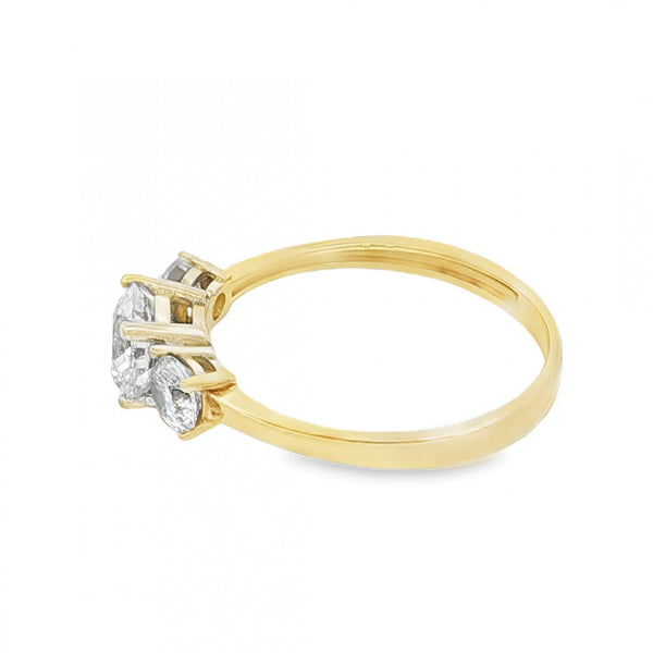 9ct Yellow Gold Cubic Zirconia Trilogy Ring - Size N - 1.7g