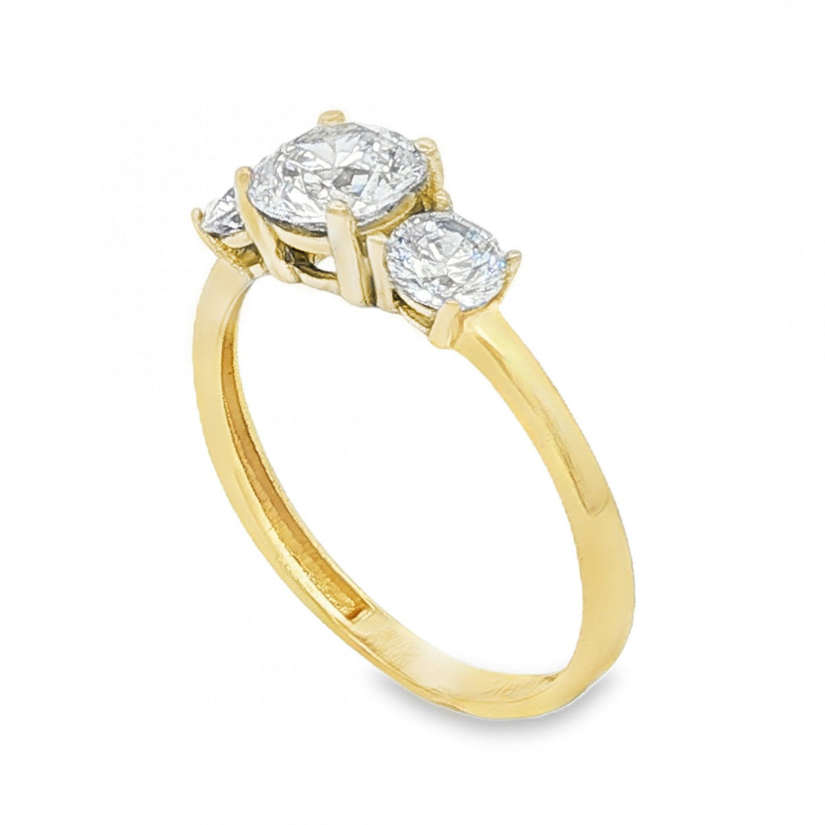 9ct Yellow Gold Cubic Zirconia Trilogy Ring - Size N - 1.7g