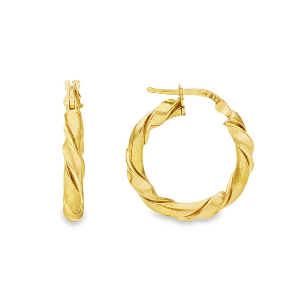 9ct Yellow Gold Twist Hoop Earrings - 22x22x3mm - 2.6g