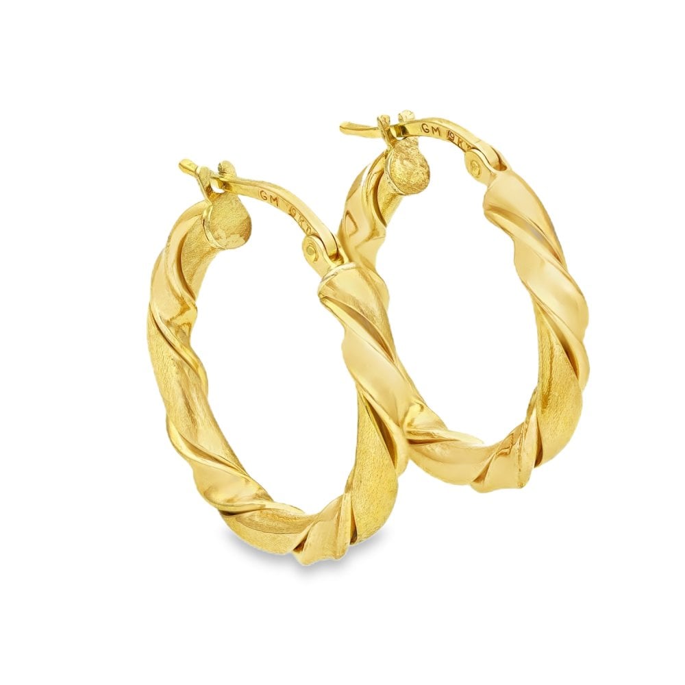 9ct Yellow Gold Twist Hoop Earrings - 22x22x3mm - 2.6g