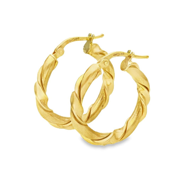9ct Yellow Gold Twist Hoop Earrings - 22x22x3mm - 2.6g