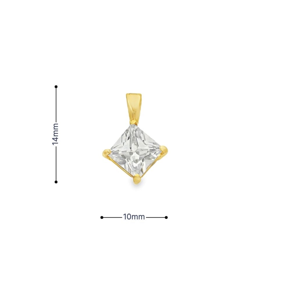 9ct Yellow Gold Princess Cubic Zirconia Pendant -10x14x5mm -0.8g