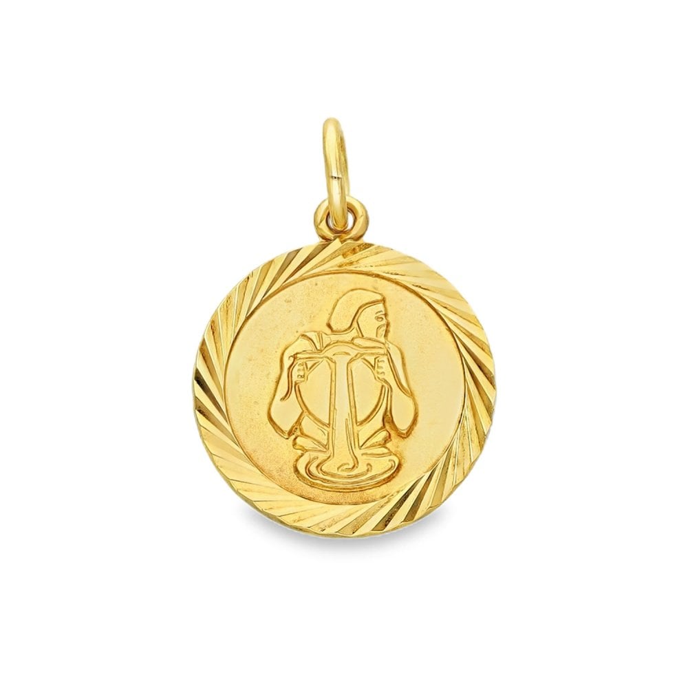 9ct Yellow Gold Aquarius Circle Pendant - 15x18x1mm - 1.9g