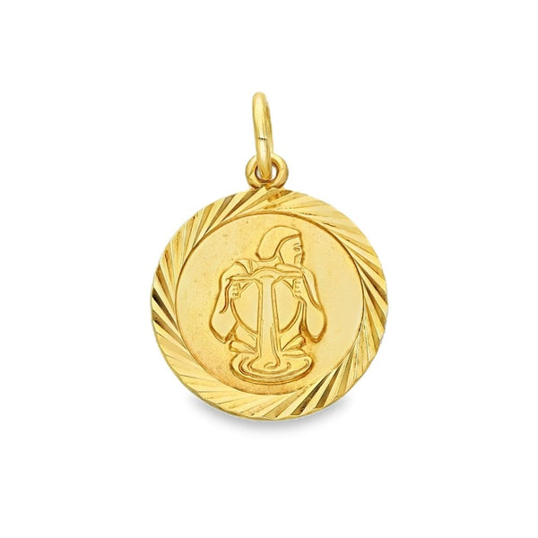 9ct Yellow Gold Aquarius Circle Pendant - 15x18x1mm - 1.9g