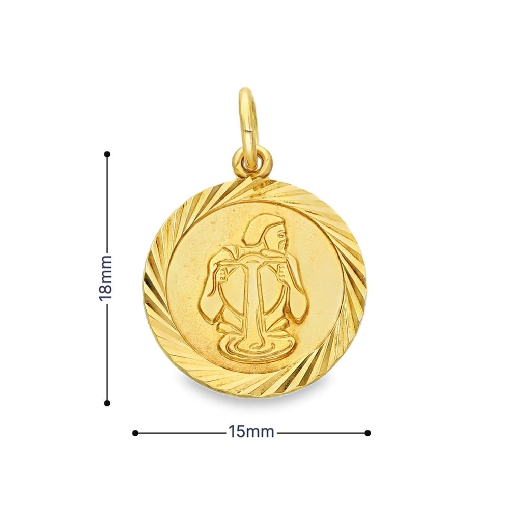 9ct Yellow Gold Aquarius Circle Pendant - 15x18x1mm - 1.9g