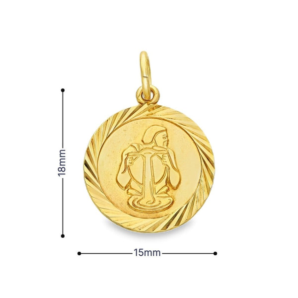 9ct Yellow Gold Aquarius Circle Pendant - 15x18x1mm - 1.9g