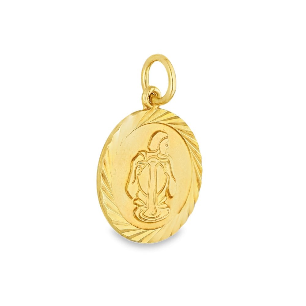 9ct Yellow Gold Aquarius Circle Pendant - 15x18x1mm - 1.9g