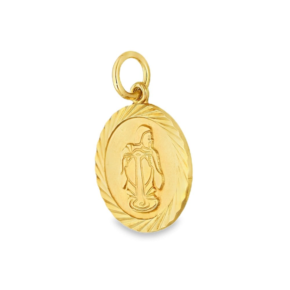 9ct Yellow Gold Aquarius Circle Pendant - 15x18x1mm - 1.9g