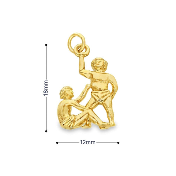 9ct Yellow Gold Gemini Zodiac Charm - 12x18x4.5mm - 2.4g