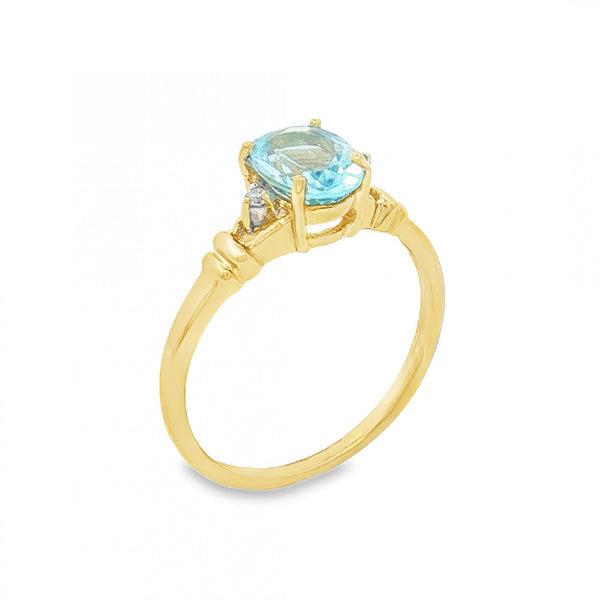 9ct Yellow Gold Aquamarine & Diamond Ring - Size O - 1.02ct