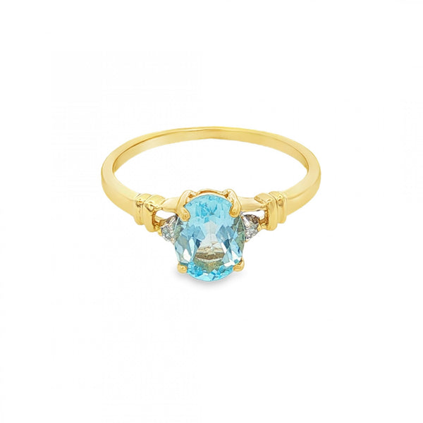 9ct Yellow Gold Aquamarine & Diamond Ring - Size O - 1.02ct