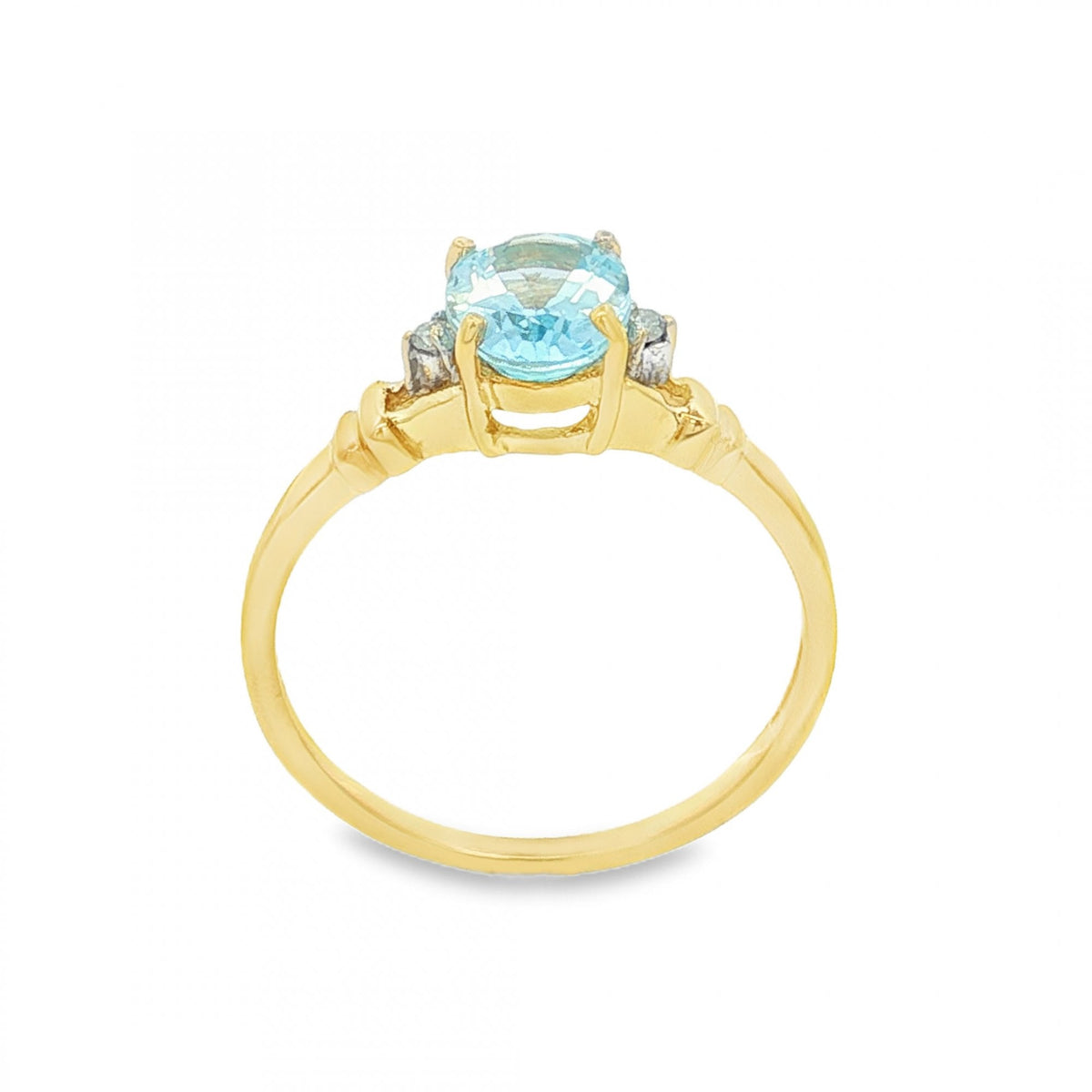 9ct Yellow Gold Aquamarine & Diamond Ring - Size O - 1.02ct