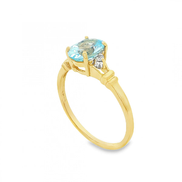 9ct Yellow Gold Aquamarine & Diamond Ring - Size O - 1.02ct