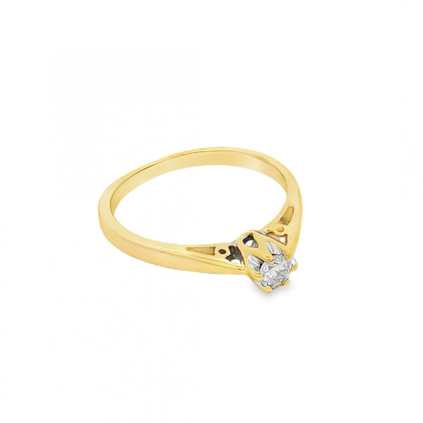 9ct Yellow Gold Diamond Engagement Ring - Size L - 0.10ct