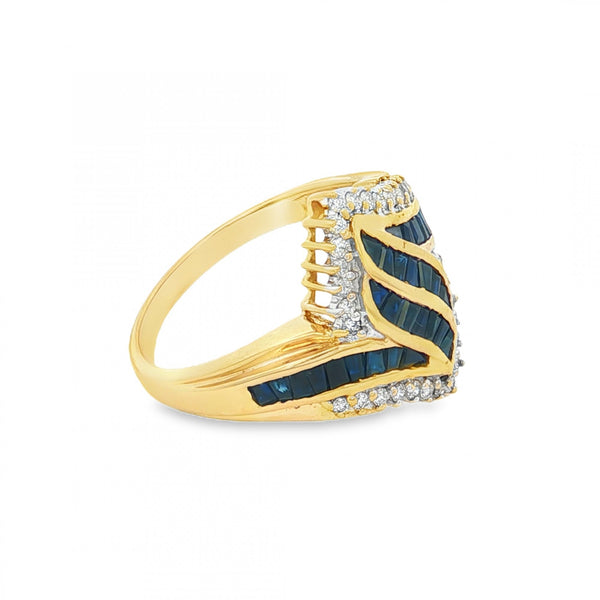 9ct Yellow Gold Sapphire & Diamond Cluster Ring - Size P -0.28ct