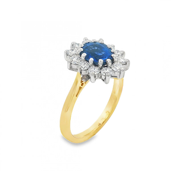 9ct Yellow Gold Sapphire & Diamond Cluster Ring - Size M -0.72ct