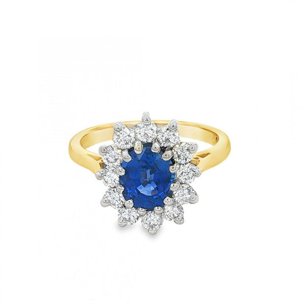 9ct Yellow Gold Sapphire & Diamond Cluster Ring - Size M -0.72ct