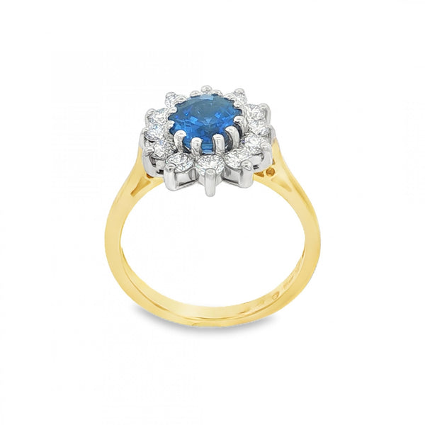 9ct Yellow Gold Sapphire & Diamond Cluster Ring - Size M -0.72ct