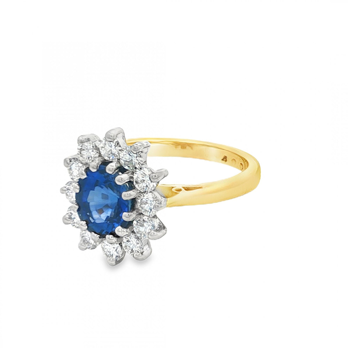 9ct Yellow Gold Sapphire & Diamond Cluster Ring - Size M -0.72ct