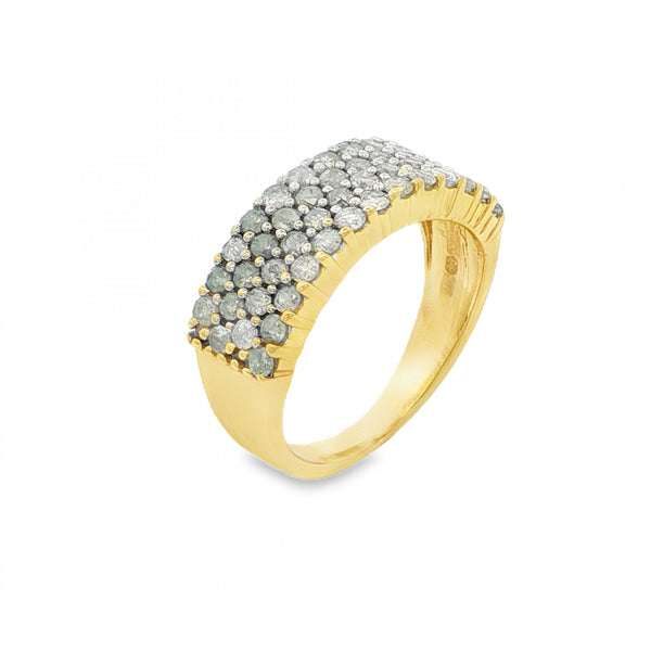9ct Yellow Gold Diamond 4-Row Ring - Size J½ - 1.00ct