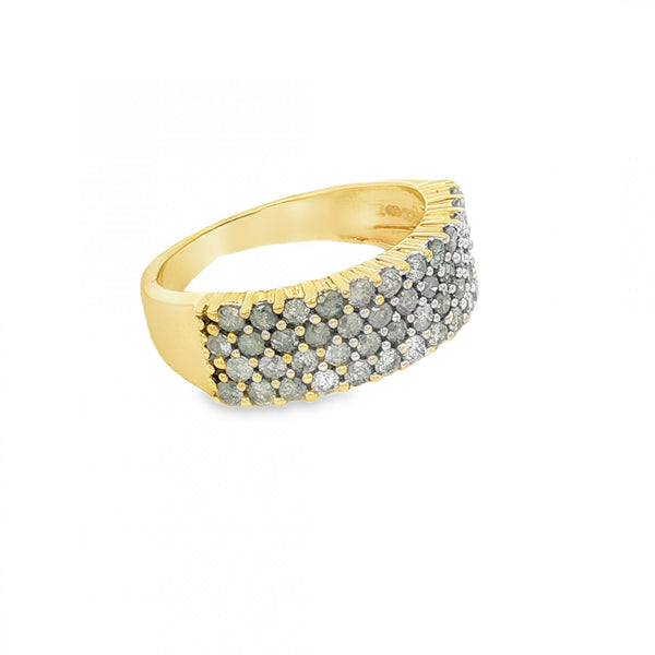 9ct Yellow Gold Diamond 4-Row Ring - Size J½ - 1.00ct