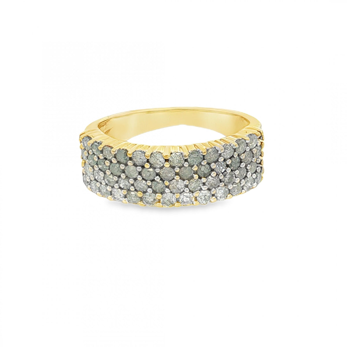 9ct Yellow Gold Diamond 4-Row Ring - Size J½ - 1.00ct