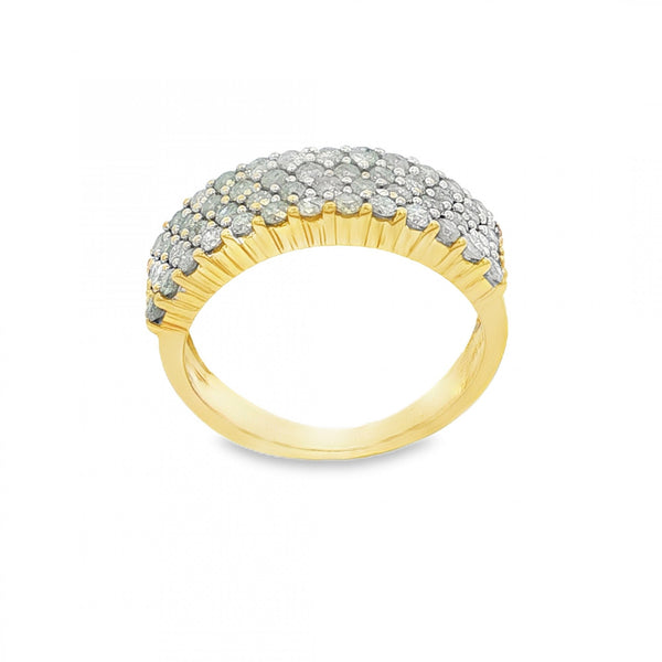 9ct Yellow Gold Diamond 4-Row Ring - Size J½ - 1.00ct
