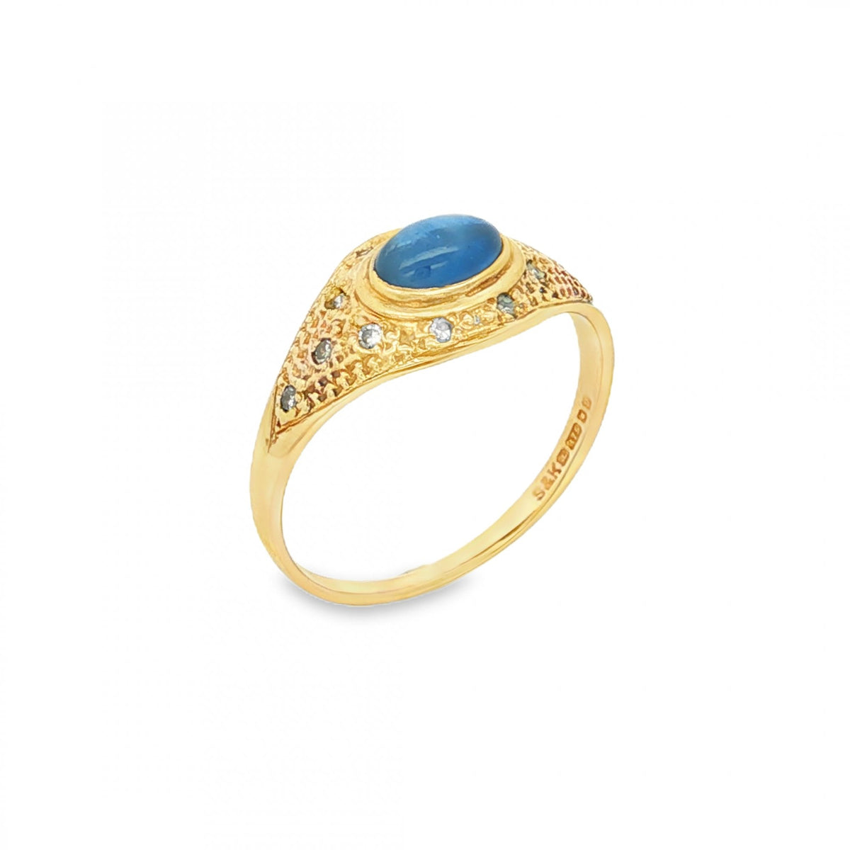 9ct Yellow Gold Cabochon Sapphire Dress Ring - Size M - 1.8g