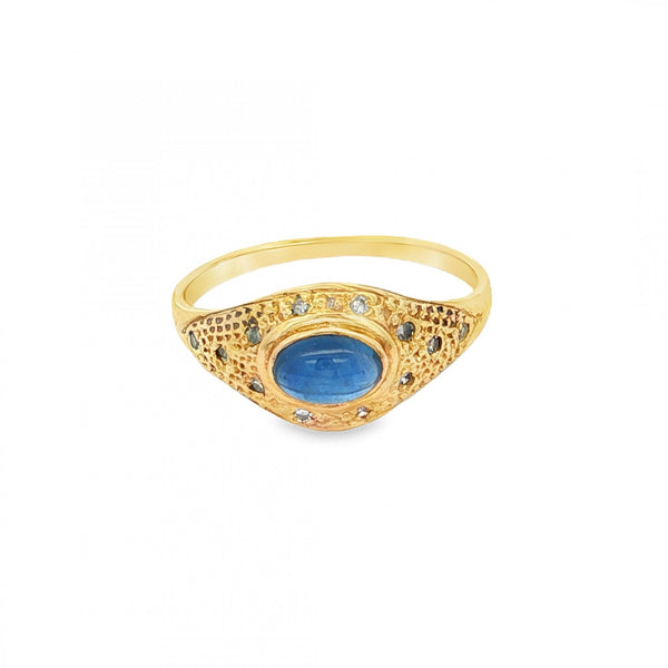 9ct Yellow Gold Cabochon Sapphire Dress Ring - Size M - 1.8g