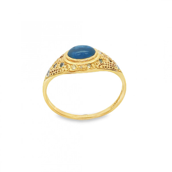 9ct Yellow Gold Cabochon Sapphire Dress Ring - Size M - 1.8g