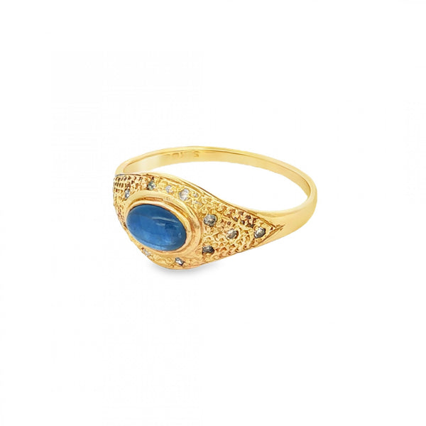 9ct Yellow Gold Cabochon Sapphire Dress Ring - Size M - 1.8g