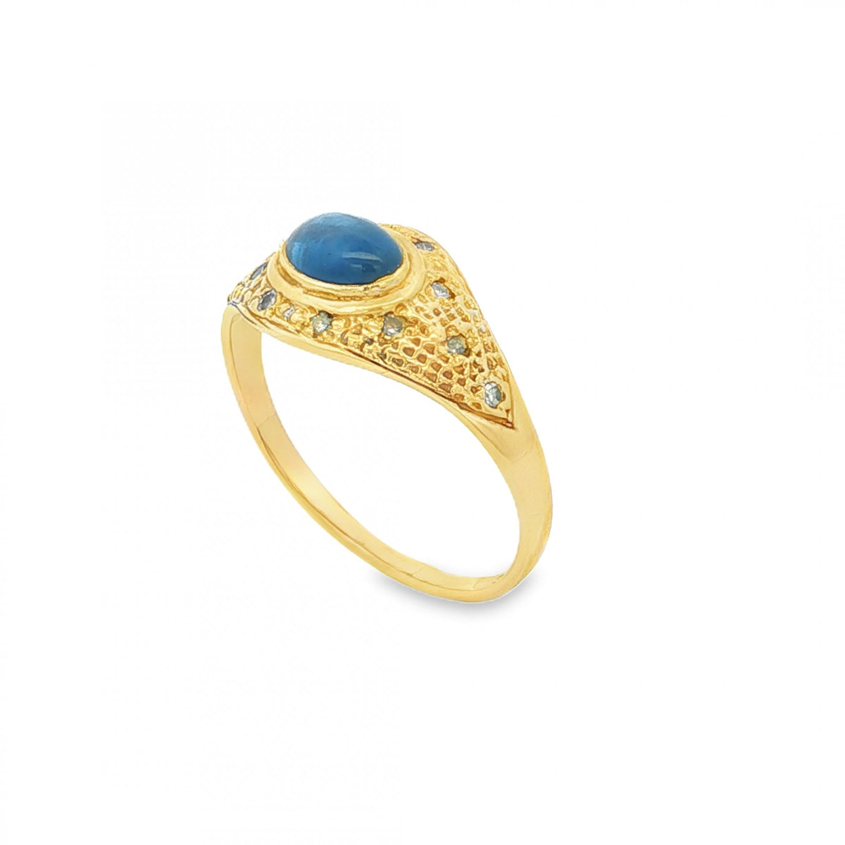 9ct Yellow Gold Cabochon Sapphire Dress Ring - Size M - 1.8g