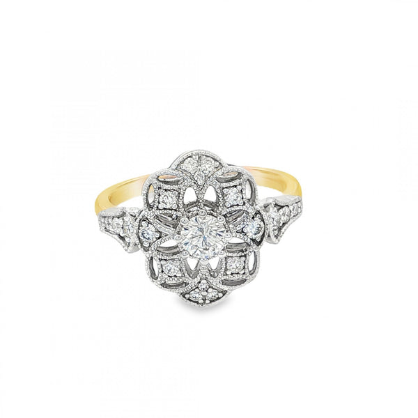 18ct Yellow Gold Diamond Cocktail Ring - Size L½ - 0.54ct
