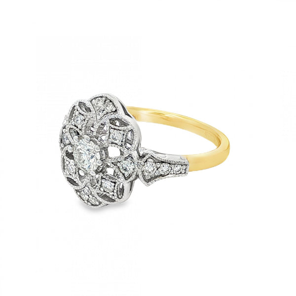 18ct Yellow Gold Diamond Cocktail Ring - Size L½ - 0.54ct