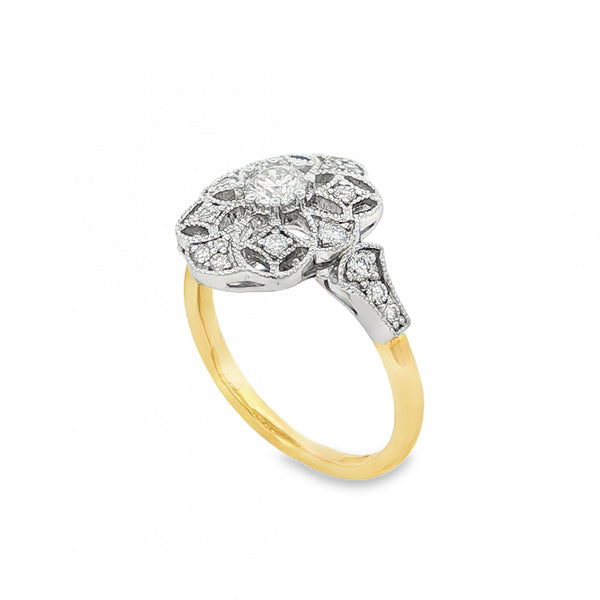 18ct Yellow Gold Diamond Cocktail Ring - Size L½ - 0.54ct