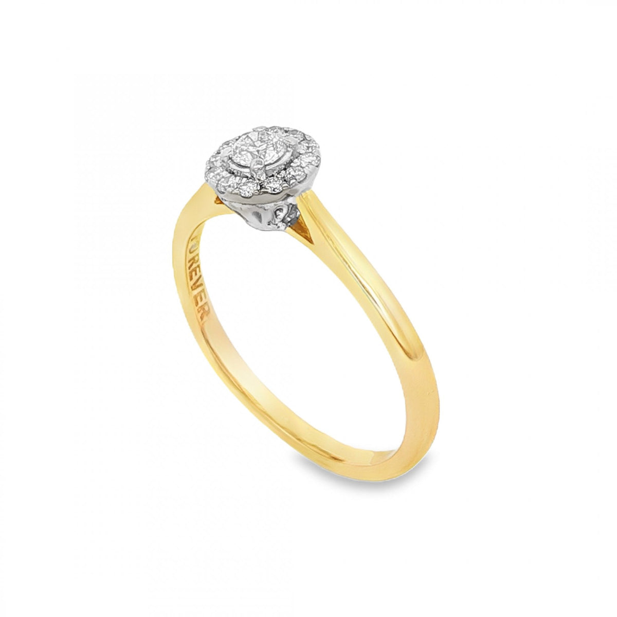 18ct Yellow Gold Diamond Halo Cluster Ring - Size P - 0.25ct