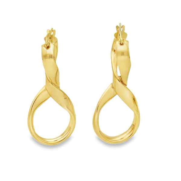 9ct Yellow Gold Figure Of Eight Hoop Earrings - 15x36x13mm -2.6g