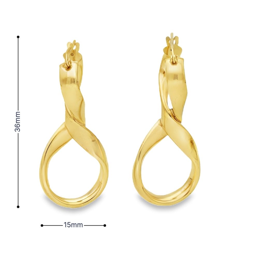 9ct Yellow Gold Figure Of Eight Hoop Earrings - 15x36x13mm -2.6g