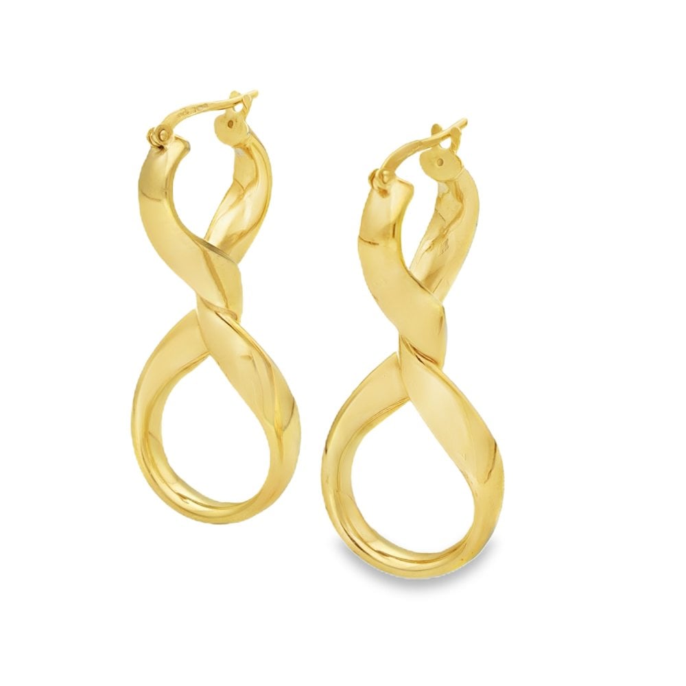 9ct Yellow Gold Figure Of Eight Hoop Earrings - 15x36x13mm -2.6g