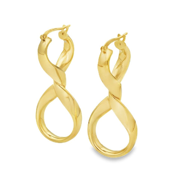 9ct Yellow Gold Figure Of Eight Hoop Earrings - 15x36x13mm -2.6g