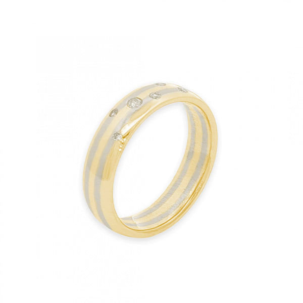14ct Yellow & White Gold Diamond Scatter Wedding Band - Size K