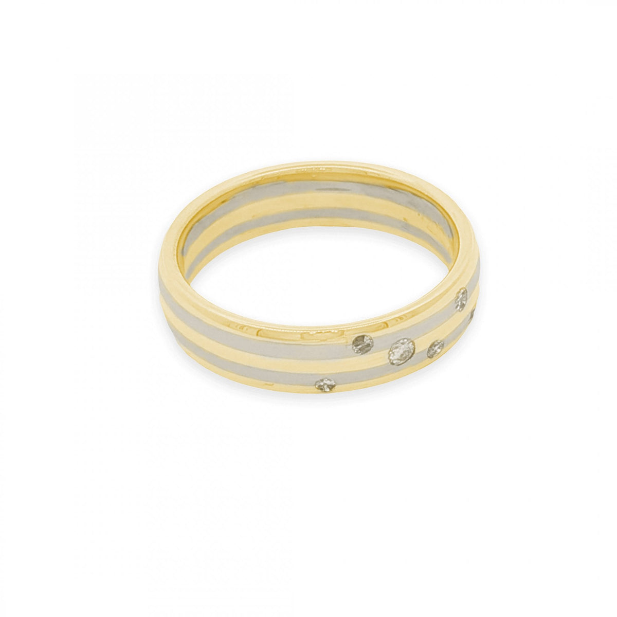 14ct Yellow & White Gold Diamond Scatter Wedding Band - Size K