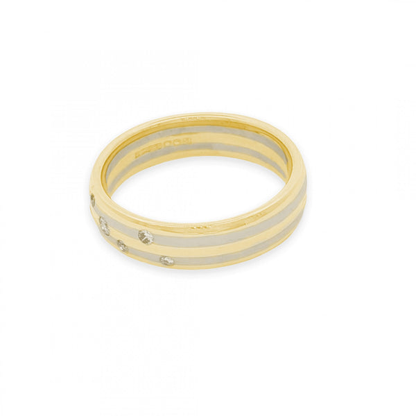 14ct Yellow & White Gold Diamond Scatter Wedding Band - Size K