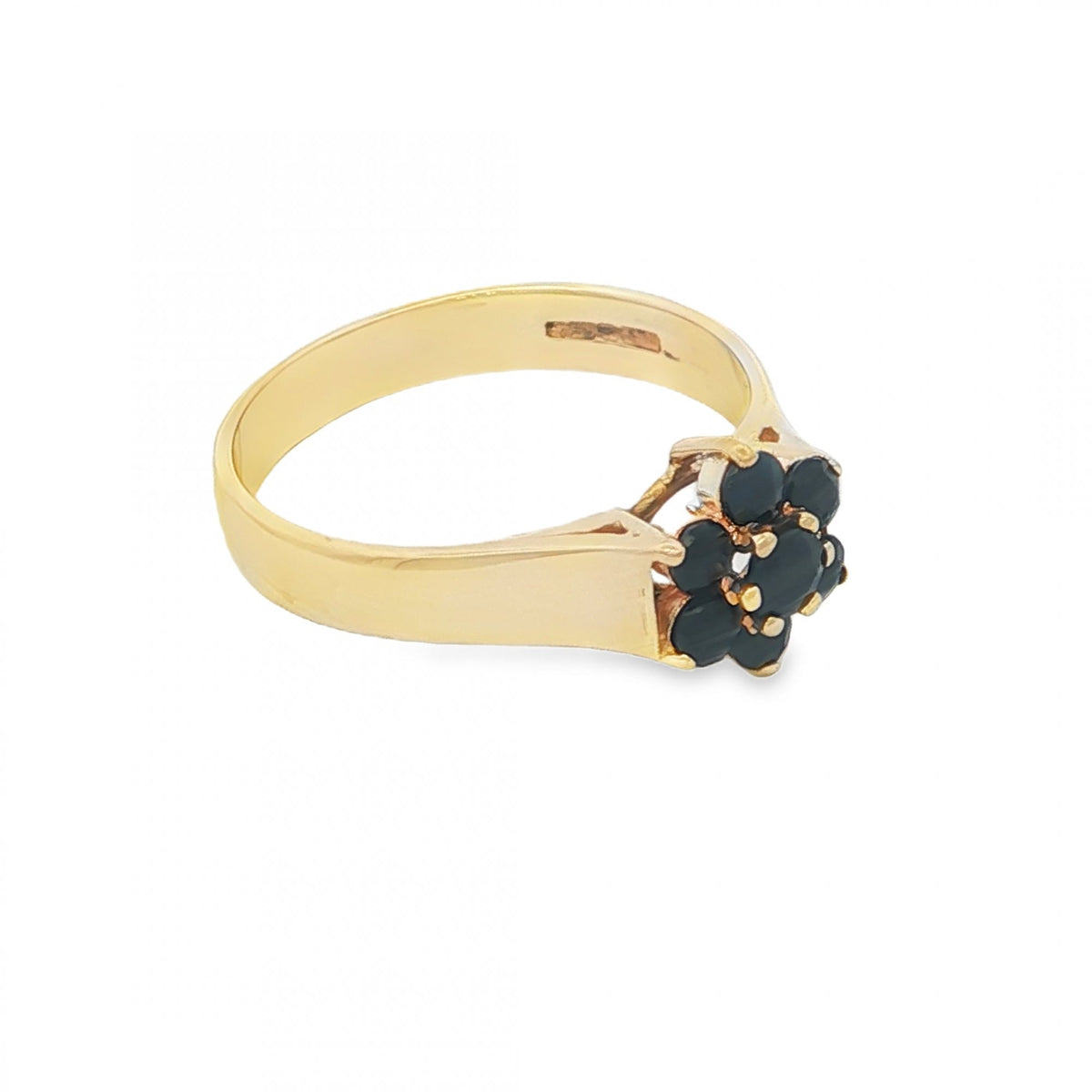 9ct Yellow Gold Sapphire Cluster Ring - Size P - 2.7g