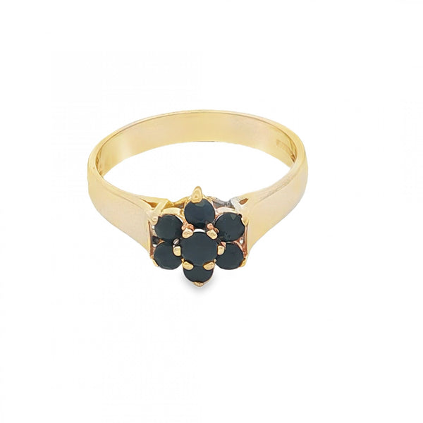 9ct Yellow Gold Sapphire Cluster Ring - Size P - 2.7g