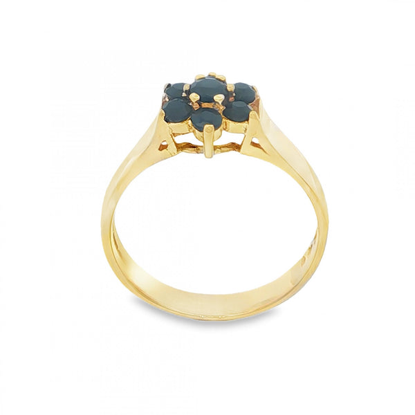 9ct Yellow Gold Sapphire Cluster Ring - Size P - 2.7g